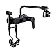 Grifo de Cocina de Pared Negro, Latón Multifunción Doble Orificio Agua Fría y Caliente con Pistola Giratorio 360° Grifo Cocina-27Cm