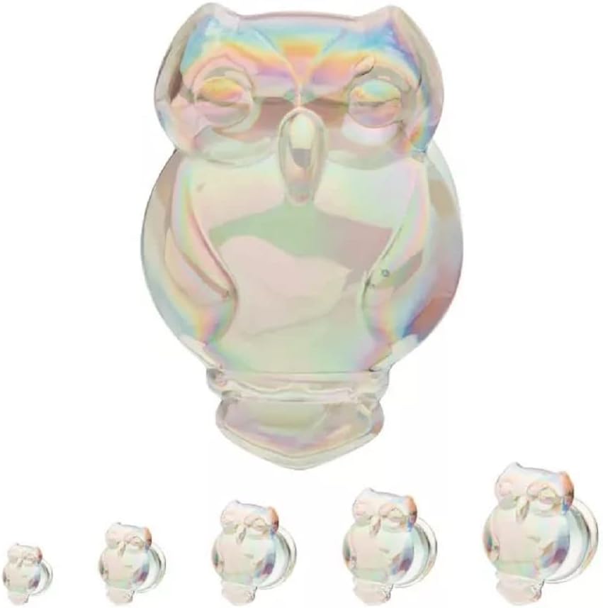 Aurora Borealis Owl Iridescent Glass Double Flared Plugs, Sold As Pair