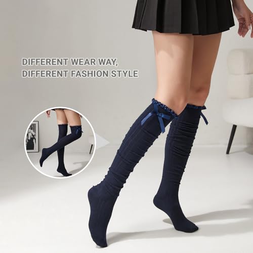 Image of Women's Girls Thigh High Stockings Over the Knee Socks with Satin Bows
