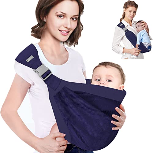 Baby Sling Carrier, Adjustable One Shoulder Labor-Saving Baby Holder Carrier, Baby Mesh Half Wrapped Sling Hip Carrier for Newborn to Toddler (Dark Blue)