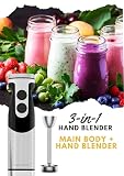 Megawise High-Power Hand Blender – maksymalna moc 400W z wszechstronnymi załącznikami 3-w-1 (wał mieszający, whisk, chopper); Ergonomiczny design z regulowaną kontrolą prędkości (czarny)