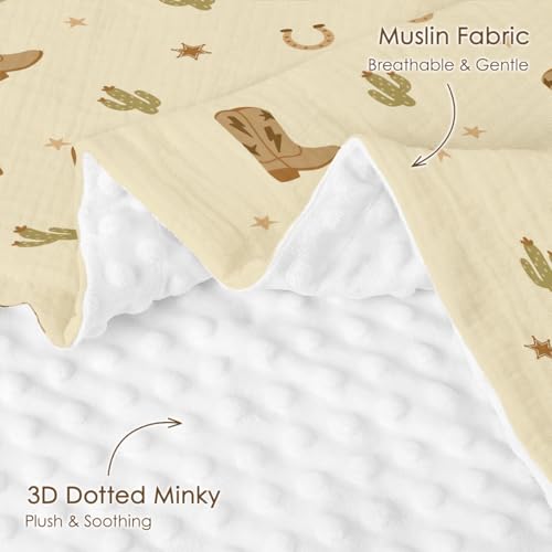Image of SANDJEST Cowboy Minky Muslin & Dotted Blanket 30x40 in Gift for Holiday, Gender Reveal Party, Hospital Visit, Baptism