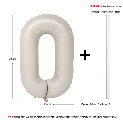 Image of 40 In Large Big Number Balloons 0 Creamy White Helium Foil Mylar Balloon