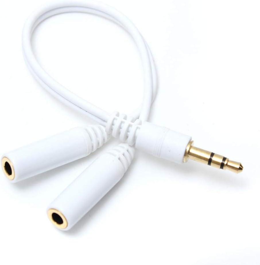 White Y Cable - 3.5Mm Jack 1 Male To 2 Female Stereo Headphone Earphone Jack Y Splitter Auxiliary Audio Adapter Cable - Gold Plated