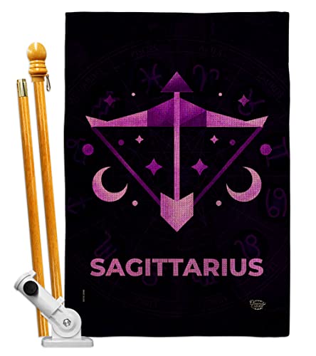 Ornament Collection Sagittarius House Flag Set Interests Zodiac Sign Celestial Stars Sun Horoscope Constellation Space Decoration Banner Small Garden Yard Gift Double-Sided, Made in USA