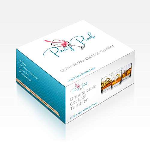 Partyproof Unbreakable Cocktail Tumbler Drinking Glasses 12Oz | Whiskey Or Scotch Glass | Reusable | Tritan Shatterproof Plastic | Set Of 4 | Dishwasher Safe | Outdoors Drinkware | Camping Cups #TOP4