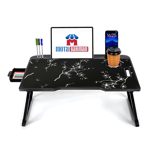 Image of Foldable Wooden Laptop Bed Tray Table, Multifunction Lap Tablet Desk with Cup Holder, for Eating Breakfast, Reading Book, Working, Watching Movie on Bed (Flower)