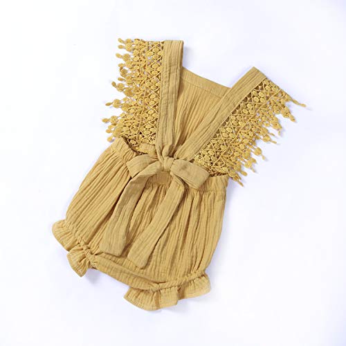 Newborn Infant Baby Girl Clothes Lace Halter Backless Jumpsuit Romper Bodysuit Sunsuit Outfits Set (Yellow, 18-24 Months) - Thumbnail 3