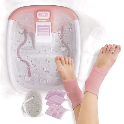 Homedics Bubble Bliss® Deluxe Footbath Gift Set – Heated Foot Spa with Invigorating Bubbles, 3 Massage Attachments, Pumice Stone, Moisturizing Heel Socks & Splash Guard for Ultimate Relaxation