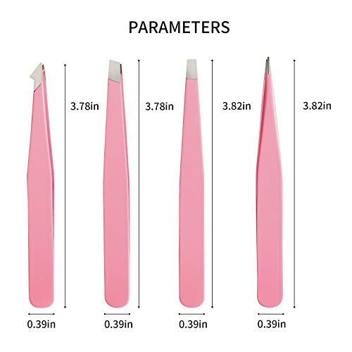 Tweezers Set 4-Piece, Professional Stainless Steel Tweezers, Precision Tweezers For Eyebrows , Facial Hair, Ingrown Hair, Splinter, Blackhead Remover (Pink) #TOP1