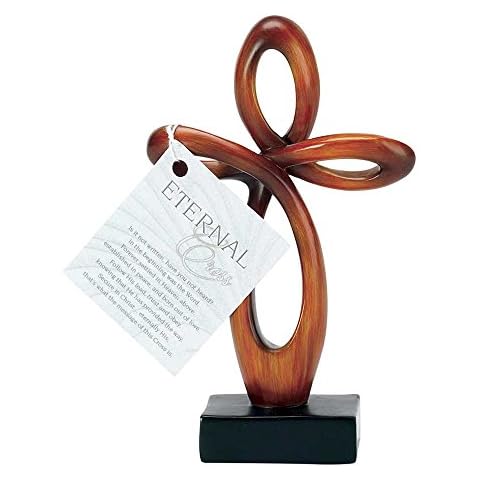 Dicksons Open Heart Eternal Woodgrain Carved Brown 6 Inch Resin Tabletop Cross Cover
