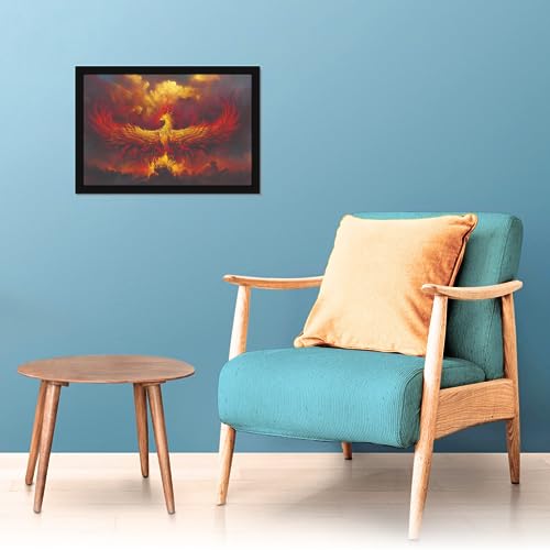 Image of Mad Masters Phoenix Bird Wings on Fire Painting Hanging Photo Frame Decorative Item for Living Room, Bedroom, Home Decor and Wall Decoration (MM 1897, 45.7L x 30.5W cm, Canvas, With Plexi Glass)