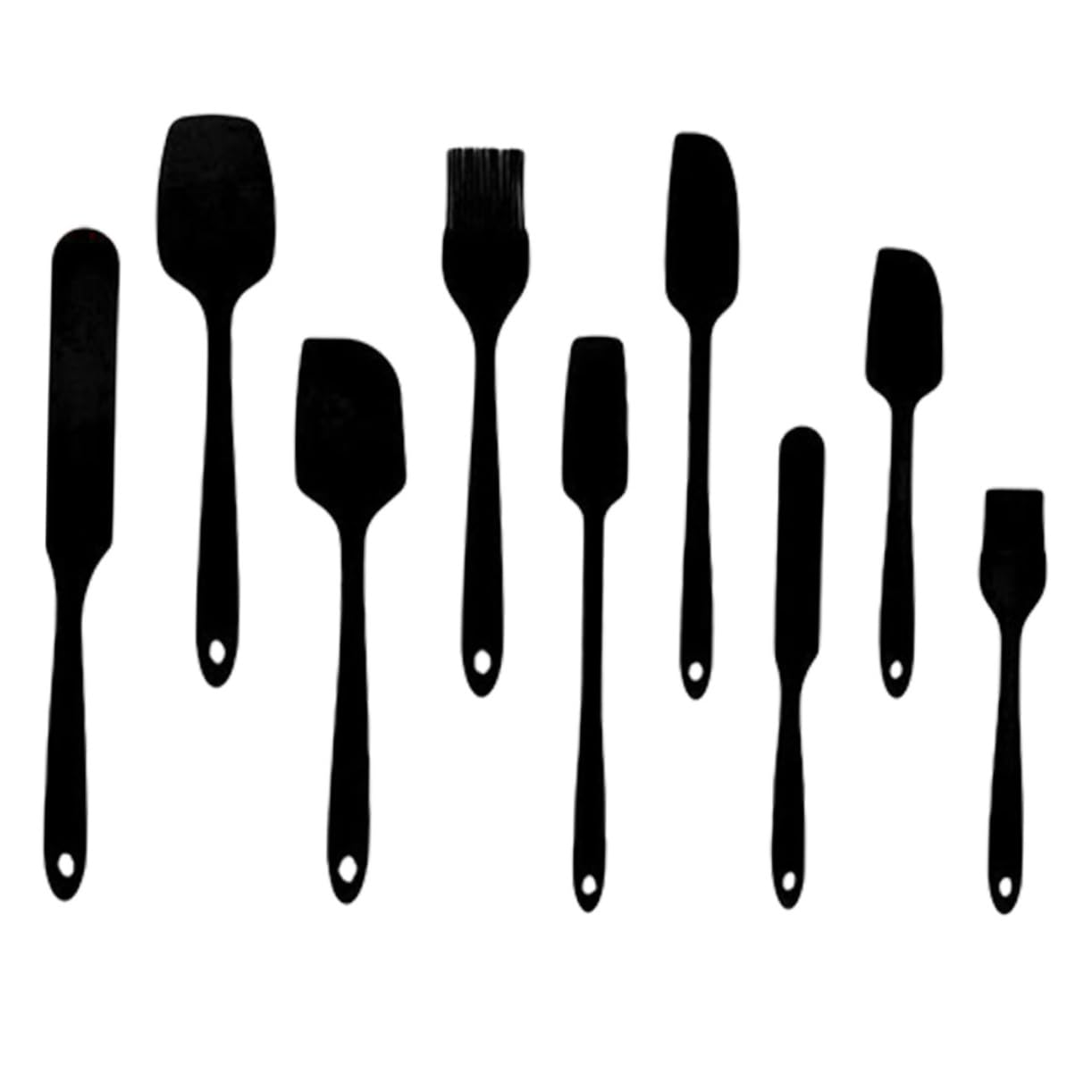 Espátulas de Silicona para Repostería Juego de 9 Negras | Gel de Sílice, Resistentes al Calor y Fáciles de Limpiar, Acabado Sólido, Uso en Crema y Mantequilla