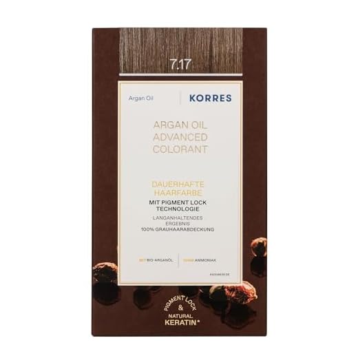KORRES Argan Oil Colorant - tinte sin amoniaco con aceite de argán orgánico Rubio Medio Beige 7.17-100% cobertura de canas & vegano para un resultado de color duradero