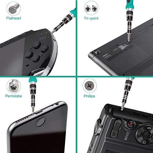 ORIA Precision Screwdriver Kit, 60 in 1 with 56 Bits Screwdriver Set, Magnetic Driver Kit with Flexible Shaft, Extension Rod for Mobile Phone, Smartphone, Game Console, Tablet, PC, Green