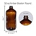 GlassBottleOutlet (Pack of 6) 32 oz. Amber Boston Round with Black Poly Cone Cap