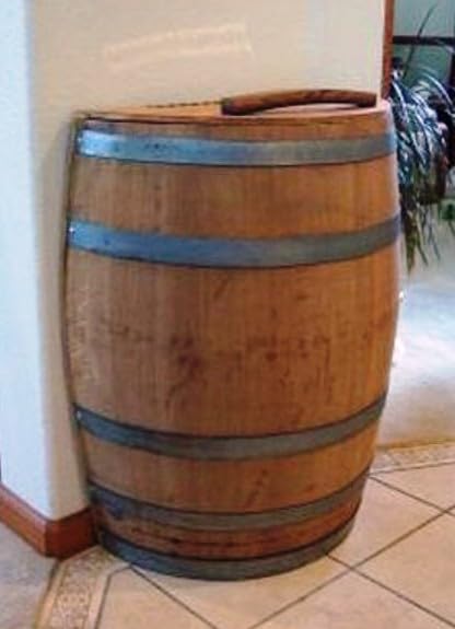 With Hinged Lid, solid oak, 30" H x 27" W x 14" D By Wine Barrel Creations