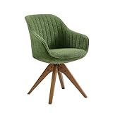 Art Leon Swivel Dining Chair - Mid Century Modern Fabric Upholstered Kitchen Dining Room Chair with Oak Wood Legs, Leisure Side Chair with Arms for Living Room, Green
