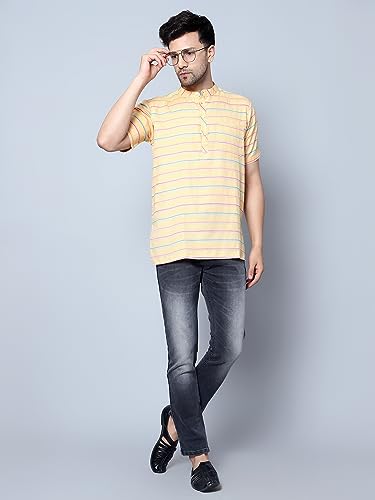 Image of LATEST CHIKAN Men's Cotton Regular Casual Strped Short Kurta Half Sleeves - (SK-LJ.DS.AS)
