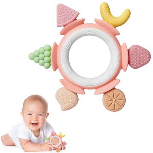 Image of Hooku Silicone Teethers for Babies 6-12 Months, Teething Toys for Babies 0-6 Months, Baby Fruit Teethering Rings, BPA Free Baby Chew Toys, Infants Gifts