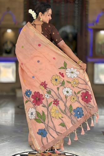 Image of SGF11 Women's Soft Cotton Linen Silk Saree With Blouse Piece