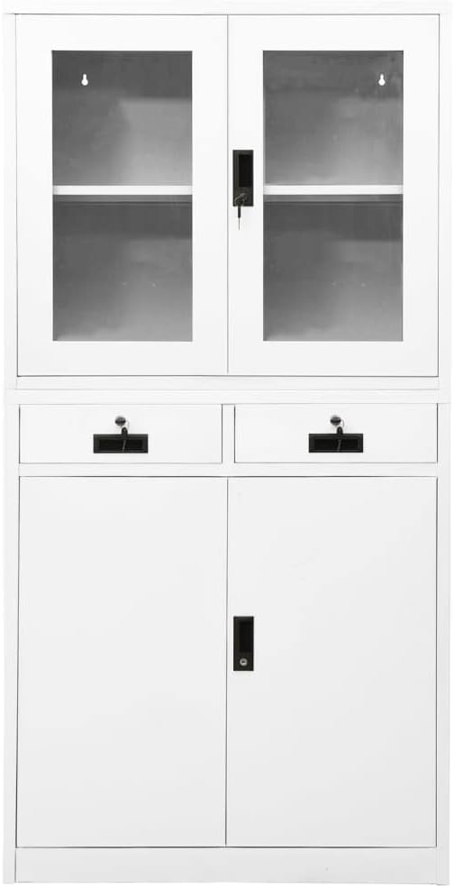 Office Cabinet White,Bookcase Cabinet,School Storage Cabinet,File Cabinet,Standing Cabinet,Multi-Function Cabinet,for Office,Home,School,Studies,35.4"x15.7"x70.9" Steel and Tempered Glass