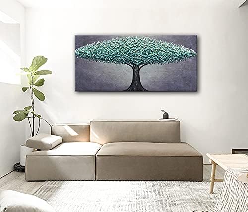 Miniatura 8 de JELRINR Pinturas de árboles azules y verdes con textura 3D, arte abstracto, pintura al óleo sobre lienzo, arte abstracto, arte moderno, decoración