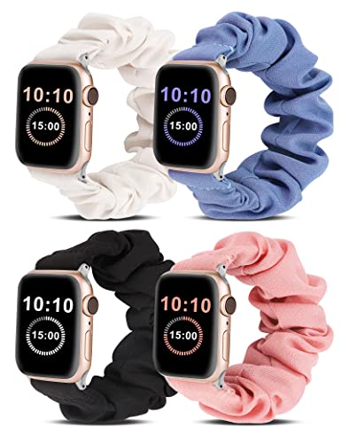 Wearlizer 4 Pace Compatible for Apple Watch Band Scrunchie Soft Cloth 38mm 42mm Cute Printed Elastic Watch Bands Women Stretchy Bracelet Wristband Strap for Apple iWatch SE/7/6/5/4/3/2/1(S/L)