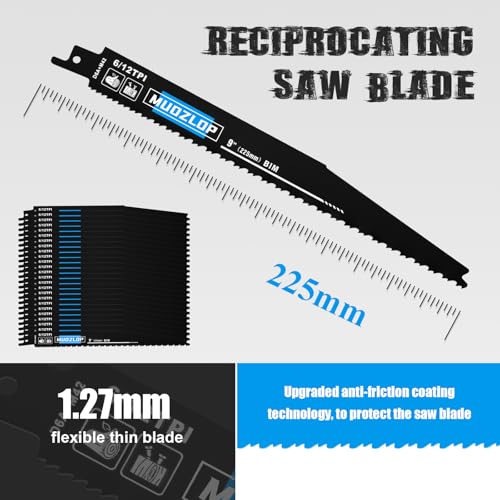 Image of 25 Pack 9 inch Reciprocating Saw Blades Set, 6 /12TPI High Carbon Saw Blades, Woodcutting Saw Blades with Organizer Case (25, 6 /12TPI /9 inch)