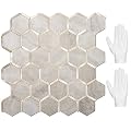 STICKGOO Hexagon Peel and Stick Backsplash Tile, Stick on Backsplash for Kitchen and Bathroom, Beige Marble Look PVC Mixed Metal Gold Self Adhesive Wall Tiles(10 Sheets, Seamless)