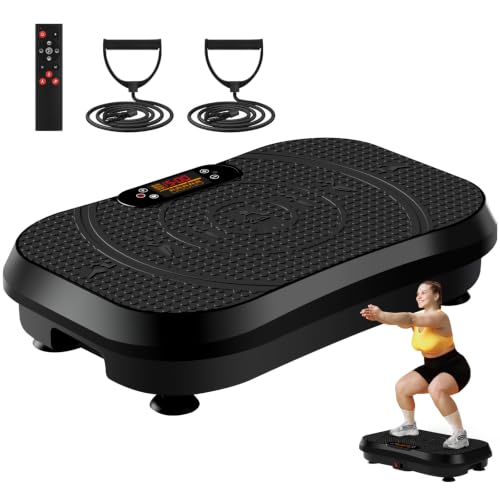 SoftGym Vibration Plate Exercise Machine for Lymphatic Drainage Vibrate Fitness,120 Speed Levels Vibrating Platform with Resistance Bands,Full-Body Workout Equipment for Muscle Activation