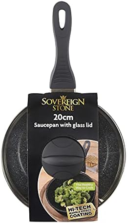 Non-Stick Induction Saucepan with Lid - High-Tech Marble Effect Coating Saucepan, Forged Aluminium Cookware with Vented Glass Lid (20cm)