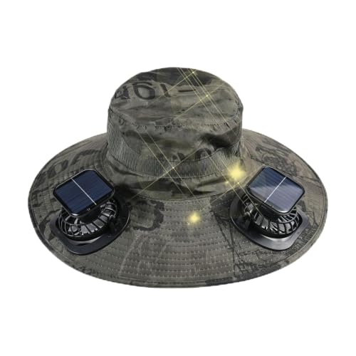 Solar Fan Hats for Men Outdoor Wide Brim Sun Hat with 2 Solar Fan Green