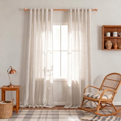MYSKY HOME 96 Inches Long Linen Curtains for Living Room,