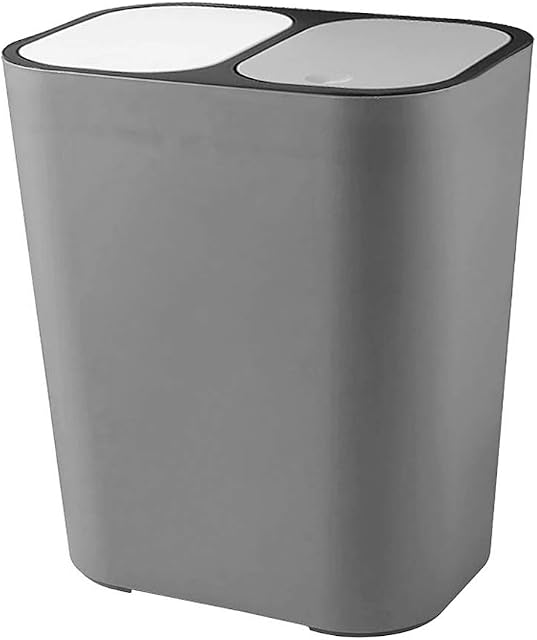 Waste Bin Kitchen Bathroom Dry and Wet Separation Trash Can Double Compartments for Waste Separation Recycling Bin, Grey/White