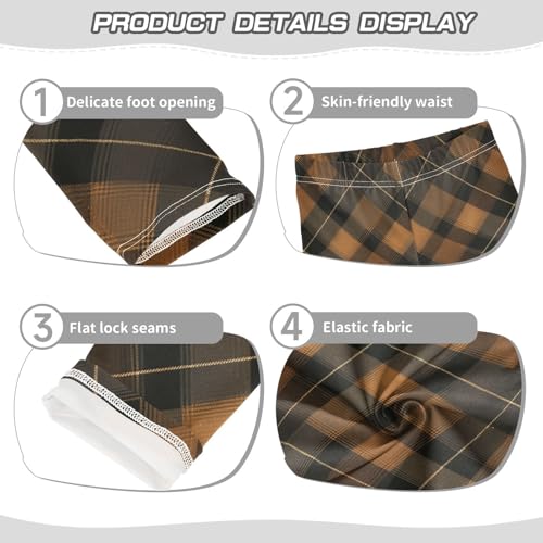 Girls Leggings Brown Black Tartan Plaid Kids Length Leggings Pants Toddler Athletic Soft Tights Trousers 4T3