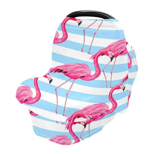 Nesatuwa Baby Car Seat Cover Flamingo Breastfeeding Covers Stretchy Breathable Multi-Use Cover Carseat Canopy for Girls and Boys