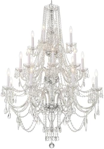 Traditional Crystal 20 Light Hand Cut Crystal Polished Chrome Chandelier