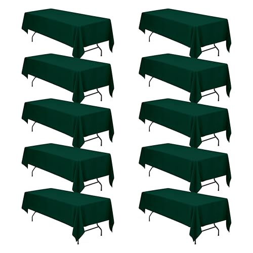 Image of BRILLMAX 10 Pack Hunter Green Tablecloths 60x126 in for 8ft Rectangle Table | 150 GSM Polyester Fabric, 15 inch Standard Drop, Water, Stain & Wrinkle Resistant Cloth Cover for Wedding Reception Banquet Party