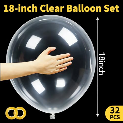 Image of 32Pcs Clear Big Balloons 18 Inch, Round Large Latex Party Balloons for Birthday Wedding Decorations. (clear)