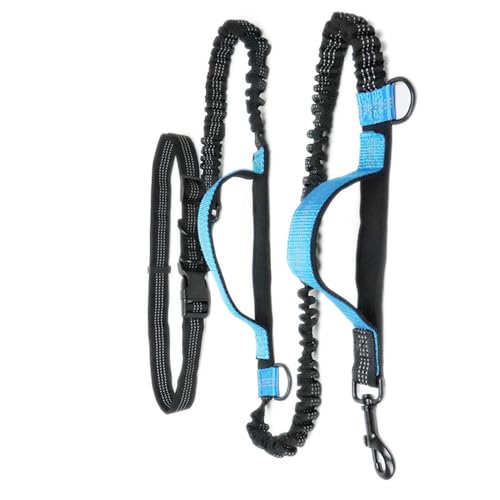 Waist Leash for Dog Walking, Dog Leash Waist Belt Adjustable Nylon with Reflective Stitches Running Leash for Dogs for Comfortable Running Jogging Walking (Lake Blue)