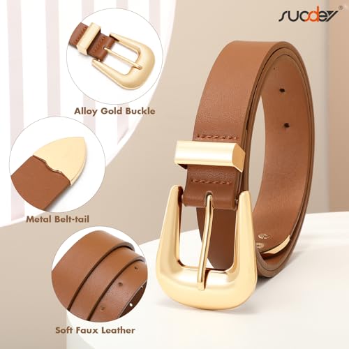 SUOSDEY Women Leather Belt for Jeans Pants, Ladies Waist Belt Western Belt with Gold Silver Buckle3