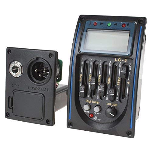 Image of Music Gallery 5 Band Eq Pre-Amp Equalizer Pickup, Acoustic Electric Guitar Preamplifier Tuner With LCD Tuner And Volume Control, Complete Kit
