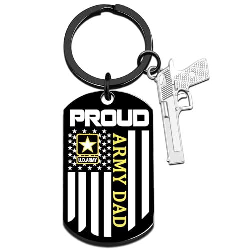 Army Gifts for Men Women Military Keychain Army Graduation Gifts for Him Soldiers Metal Keyring Father’S Day Cool Gun Present Ideas - PROUND AEMY DAD