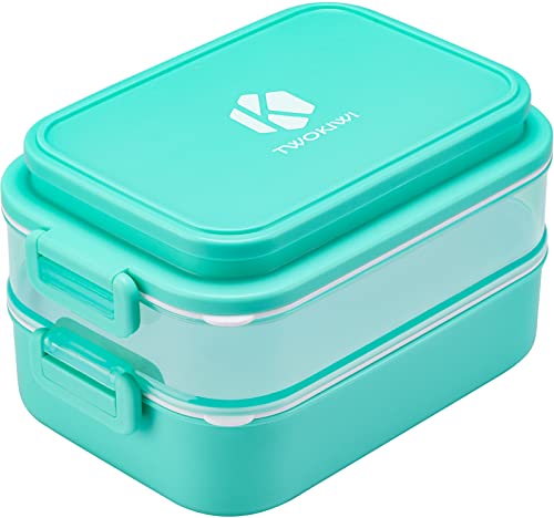 TWOKIWI Bento Box Adult Lunch Box – Lunch Containers for Adults – 7 Cup Bento Lunch Box with 3 Compartments & Fork, Microwave,Dishwasher & Freezer Safe (Aquamarine)
