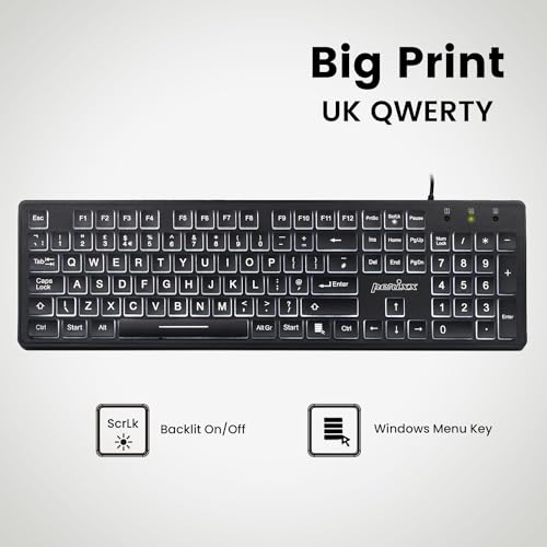 Perixx PERIBOARD-317 Wired USB Keyboard, White LED Backlit, Big Print Illuminated Keys, UK QWERTY, Black - Image 5