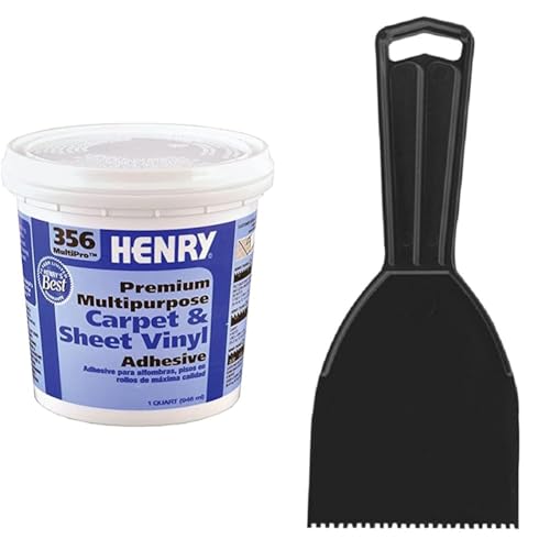 Henry 356 MultiPro Premium Multipurpose Carpet & Sheet Vinyl Adhesive Bundle with Warner Tool 909 3" Square-Notch Plastic Spreader