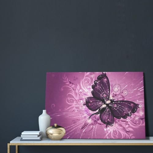 Toile moderne papillon rose décoration murale OUSIKA tableau tableau