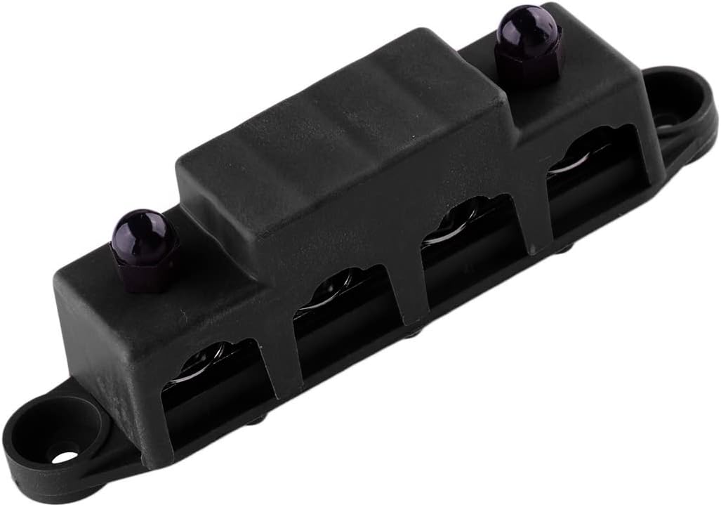 Marine Black 4 Post Power Distribution Block Bus Bar with Cover M8 Terminal Studs