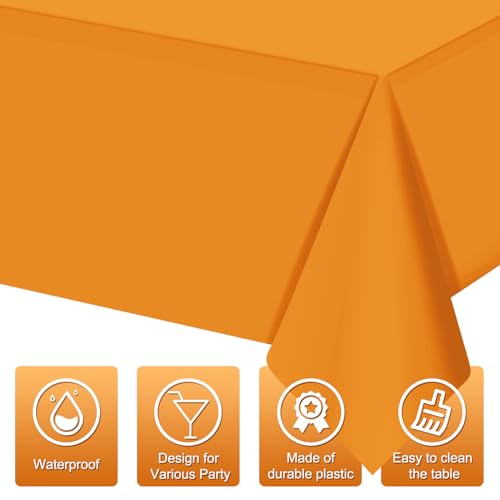 Image of 16 Pack Orange Plastic Tablecloth for Rectangle Tables, Premium Decorative Orange Disposable Table Cloths for Parties, Rectangle Party Table Cover for Birthday Fall Thanksgiving Graduation, 54x108Inch